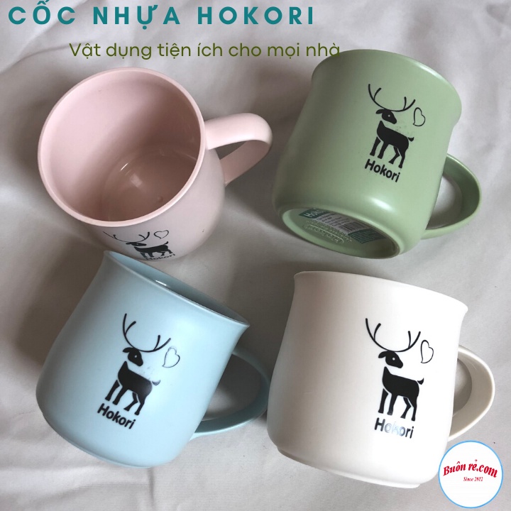 Cốc nhựa hokori Việt Nhật 350ml cao cấp có quai cầm - Cốc nhựa hình chú hươu đáng yêu - 01454