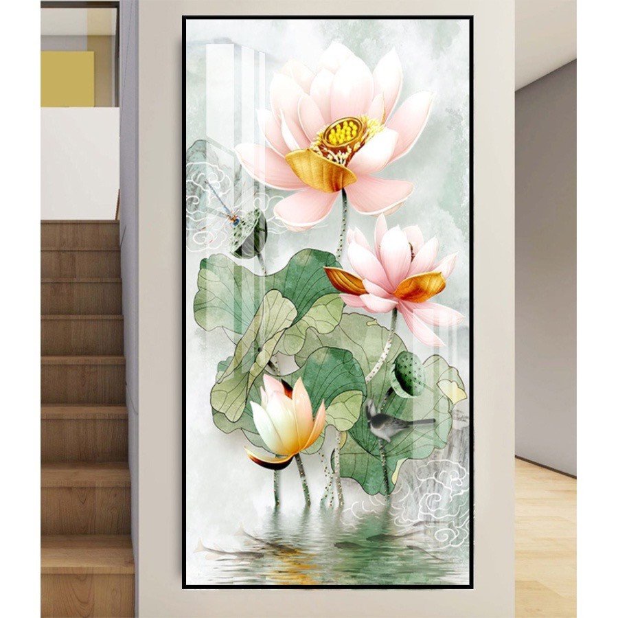 Tranh Treo Tường Sen Hồng - Tranh Treo Laminate Tráng Gương