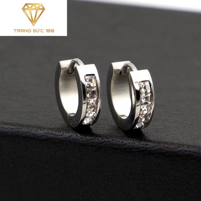 Bông tai titan nữ khoen đá BTT15