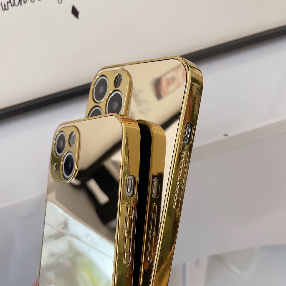 Ốp Điện Thoại Tráng Gương Viền Mạ Vàng Thời Trang Cho Iphone 14 13 12 11 Pro Max X XR XS Max 7 8 Plus