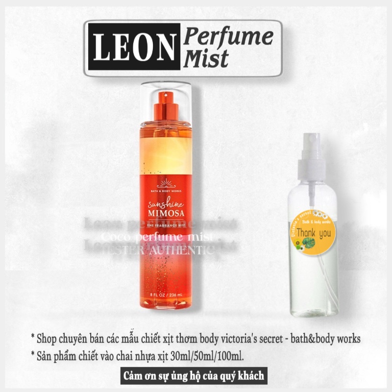 LEON SUNSHINE MIMOSA - Xịt Thơm Nước Hoa Toàn Thân Bath &amp; Body Works -𝐦𝐚̂̃𝐮 𝐭𝐡𝐮̛̉ 𝟑𝟎𝐦𝐥