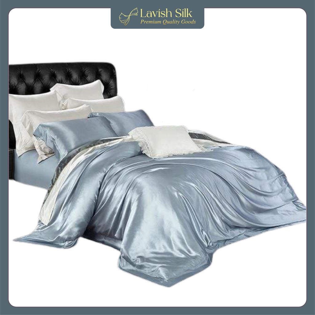 MẪU 2023 - Ga Giường Drap Lẻ Phi Lụa Lavish Silk cao cấp mát lạnh hàng loại 1 - Xám ánh xanh