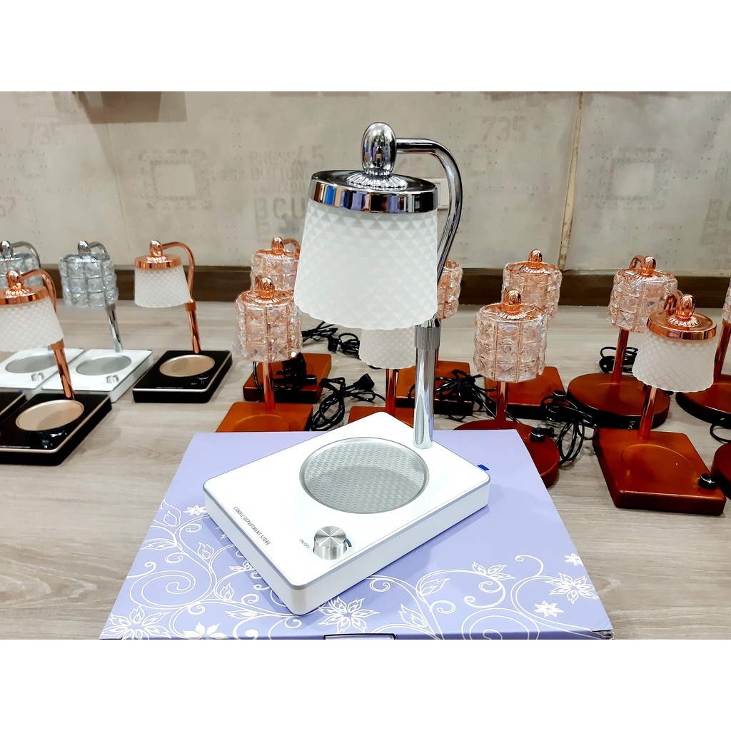 Đèn đốt nến thơm - Phụ kiện nến Yankee size L, BBW - Điều chỉnh chiều cao - Warmer Candles GU10 35W - Thủy tinh đế trắng