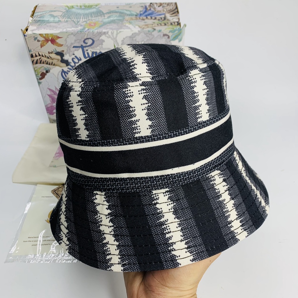 Nón vành tròn , Mũ bucket dio.r vân chìm sọc họa tiết full box hộp cực đẹp