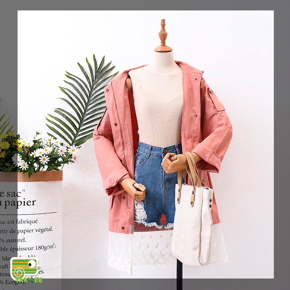 ÁO KHOÁC JEANS ÁO KHOÁC KAKI THÂN PHỐI REN PHONG CÁCH HÀN QUỐC