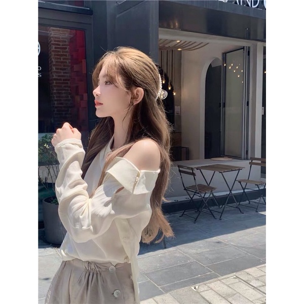 Áo Kiểu Lệch Vai Khuy Sườn