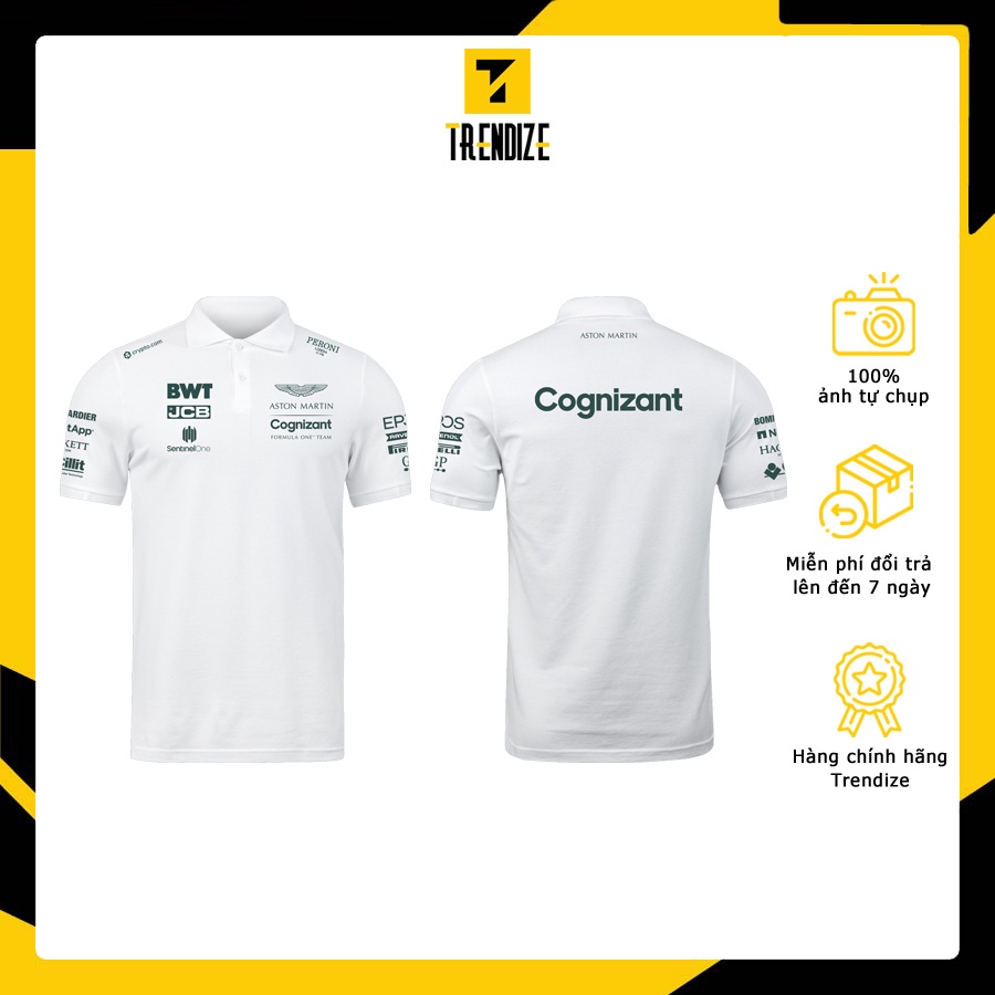 Áo thun nam có cổ F1 Aston Martin, Áo polo cotton thể thao cộc tay full size