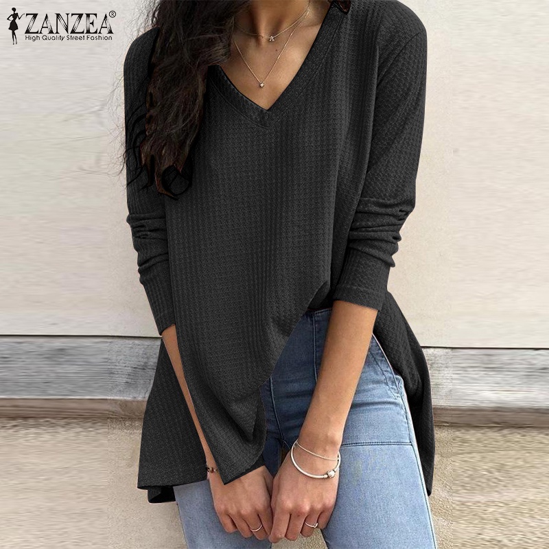 Áo kiểu ZANZEA dáng rộng cổ V dài tay thời trang vintage Châu Âu nữ tính