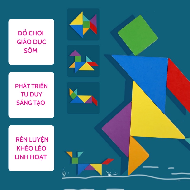 Đồ chơi phát triển trí tuệ sớm cho bé bộ ghép hình gỗ nam châm Tangram rèn luyện trí thông minh