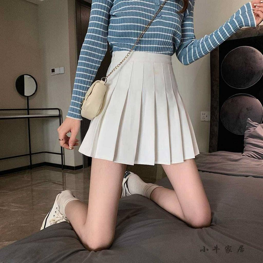 Chân váy tennis ngắn xếp ly lưng cao màu trắng đen phong cách ulzzang