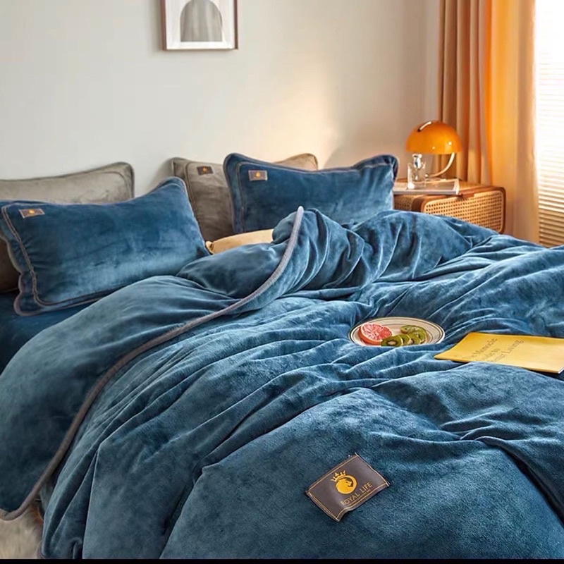 Set Bộ Vỏ Nỉ Nhung Sữa Trơn, Có Viền Gối, Chất Nỉ Nhung Mềm ,Êm, Ấm Áp_shinbedding