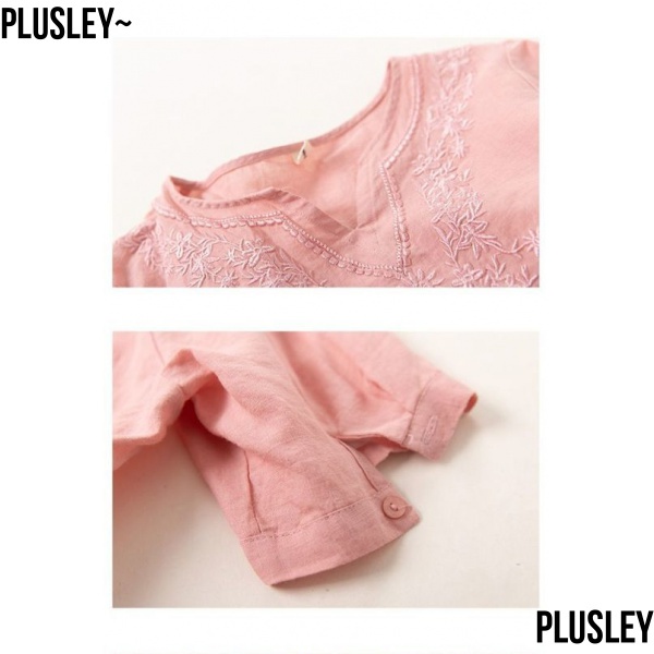 Áo Thun Cotton Lanh Tay Ngắn Cổ Chữ v Thêu Họa Tiết Thời Trang Mùa Hè Kiểu Mới Cho Nữ