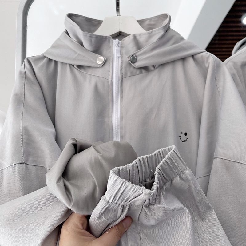 Áo khoác kaki smile màu xám ảnh thật unisex