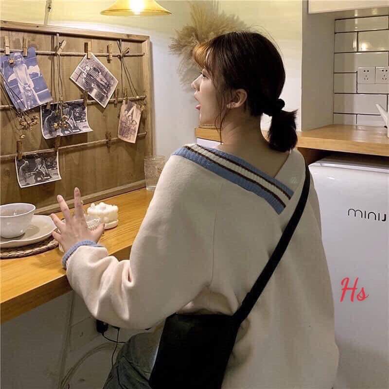 Áo Nỉ Cổ V In Chữ R nữ tính Phối Màu Dáng Rộng 3 Màu | BigBuy360 - bigbuy360.vn