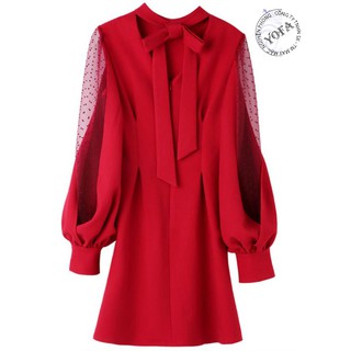 Đầm suông phối lưới tay xẻ