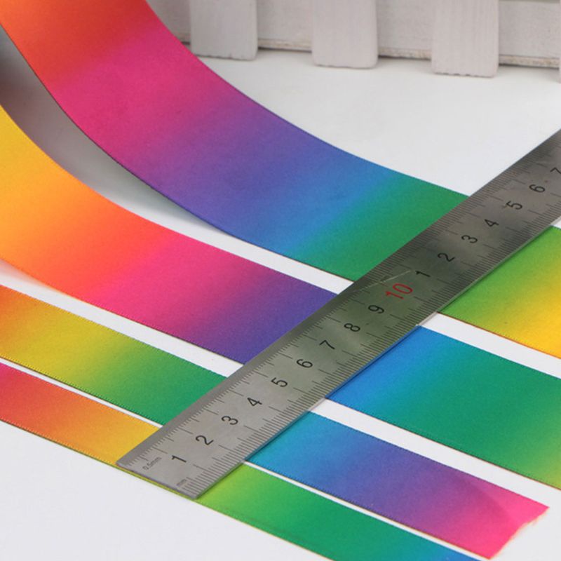 Cuộn Dây Ruy Băng Polyester Hai Mặt In Họa Tiết Cầu Vồng Màu Gradient Dài 50 Yards Làm Đồ Thủ Công DIY