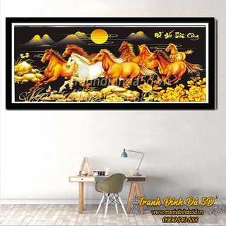 Tranh đính đá ngựa mã đáo thành công - Tranh đính đá ngựa nền đen kích thước lớn