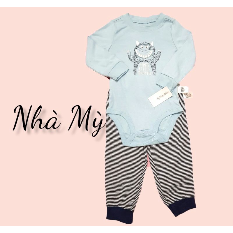 (3M: 5-7kg) Set 2 chi tiết body dài tay kèm quần jogger sọc cho bé trai Hãng Carter's xuất xịn