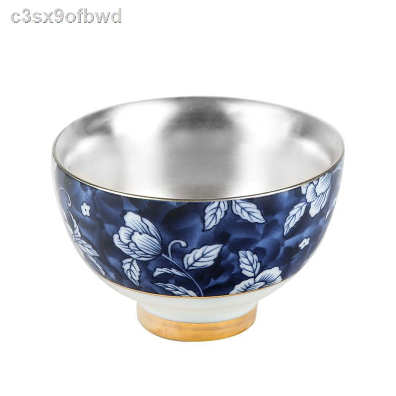 ♈ Chén bạc sterling 999 tách trà cốc chủ đơn nhỏ gốm sứ thủ công Jingdezhen