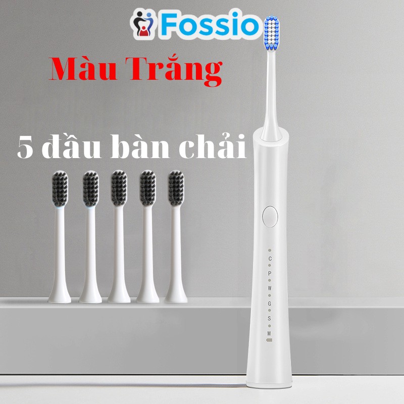 Bàn Chải Điện Sonic FOSSIO XHB 6 Chế Độ Thông Minh, Đầu Bàn Chải Than Tre Lông Mềm, Máy Đánh Răng Tự Động