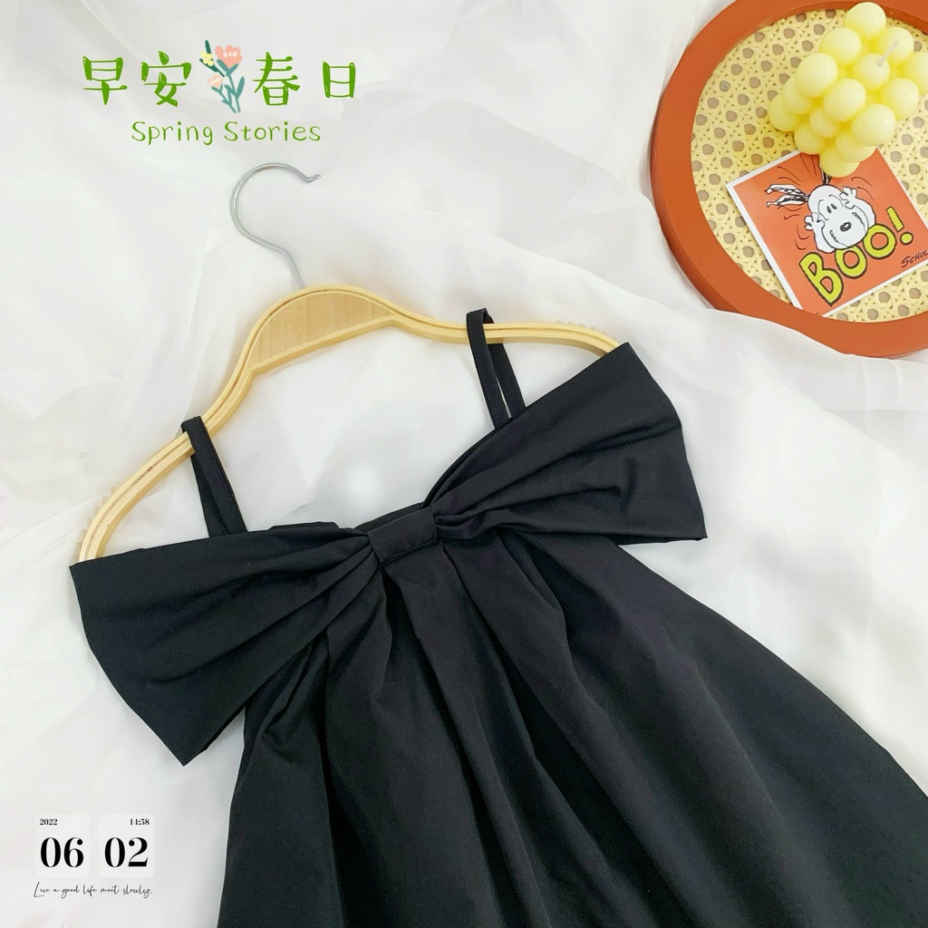 Đầm trể vai nơ Bigbaby bé gái 9-22kg
