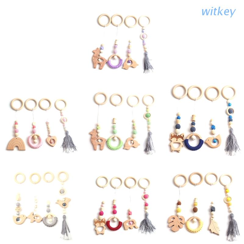 Set 4 Đồ Chơi Lục Lạc Vòng Gỗ Treo Xe Đẩy/Giường Cho Bé Sơ Sinh Có Chuông Di Động