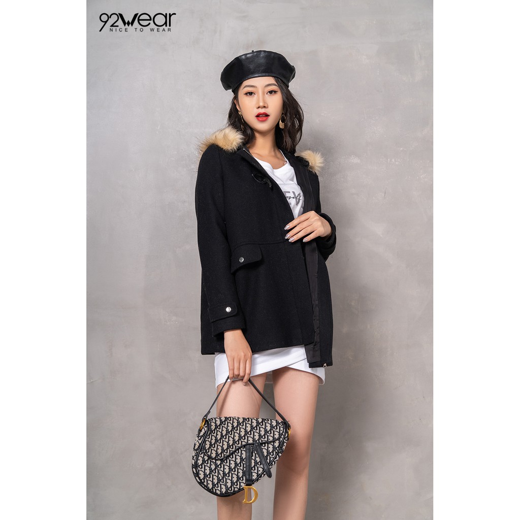 Áo khoác dạ nữ dáng dài có túi 2 bên có mũ lông KDW0435 - 92wear | BigBuy360 - bigbuy360.vn