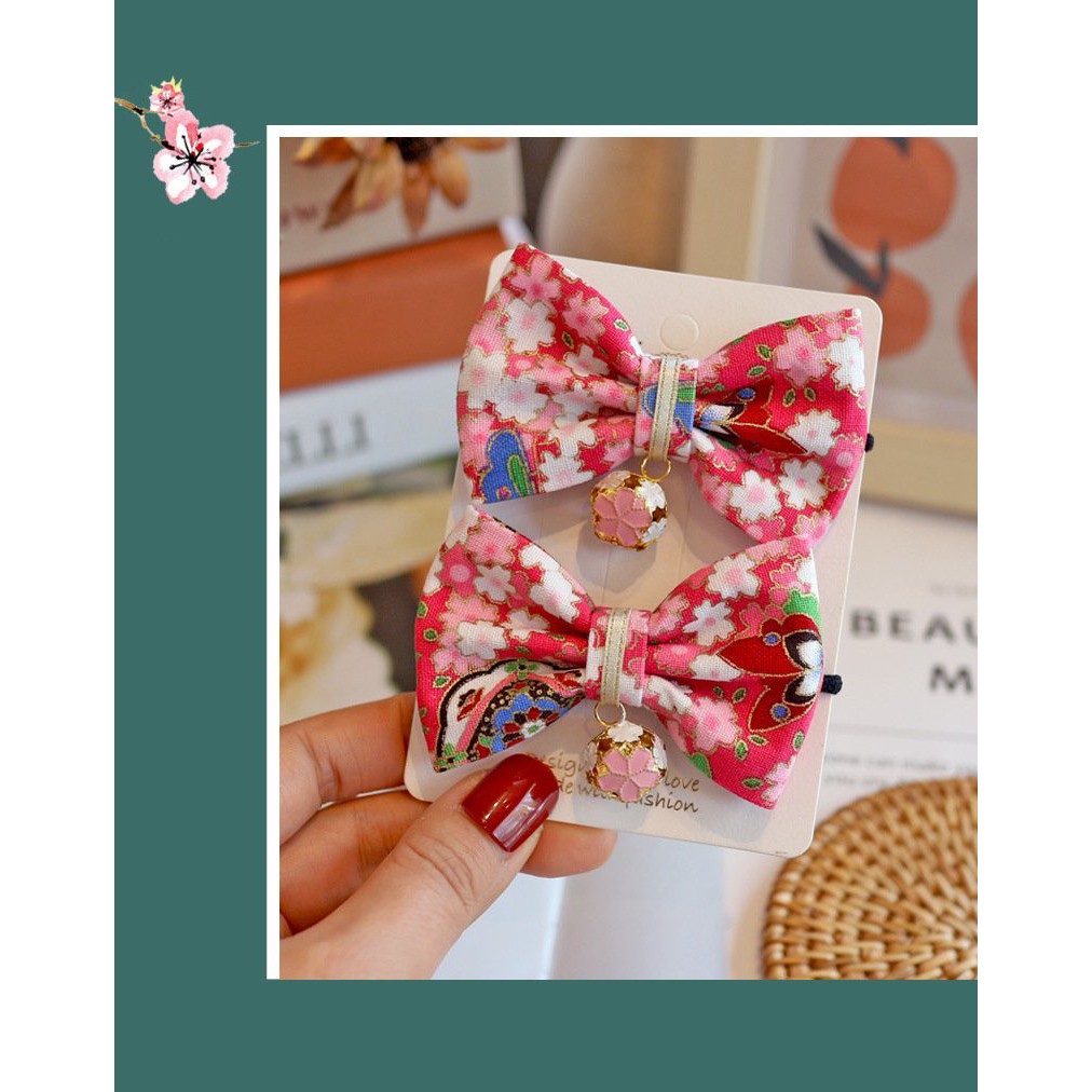 ( 1 cái ) Cài tóc nơ HỌA TIẾT NHẬT BẢN gắn lục lạc phụ kiện kẹp tóc nữ xinh xắn cosplay