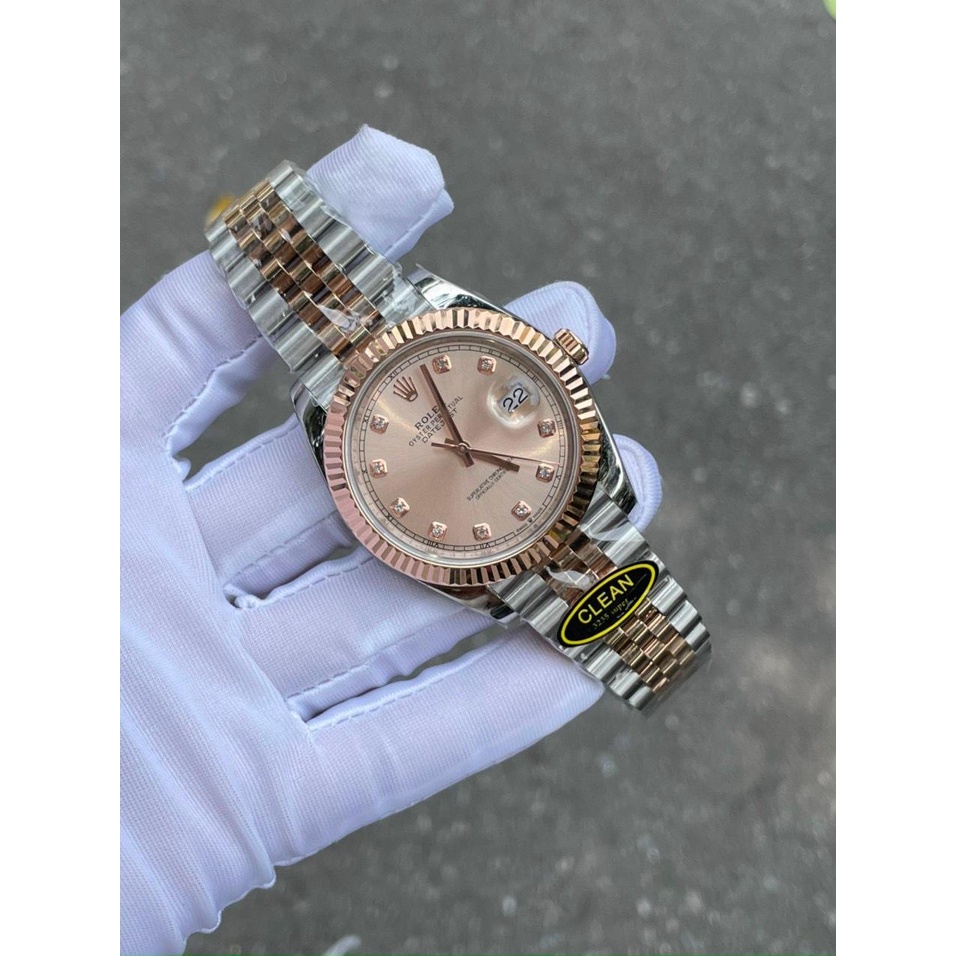 Đồng Hồ Rolex Date Just Vàng Hồng Cọc Số Đính Đá c Siêu Cấp- Máy Cơ Automatic Thụy Sĩ - Size 36mm,42mm - Bảo Hành 5 Năm