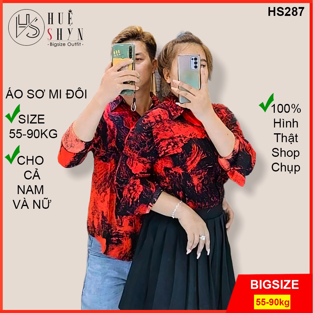 Áo sơ mi cặp bigsize họa tiết loang 3D HS287 - Áo sơ mi kiểu bigsize couple nữ - nam - Màu Đỏ - Size 55-90kg L XL XXL