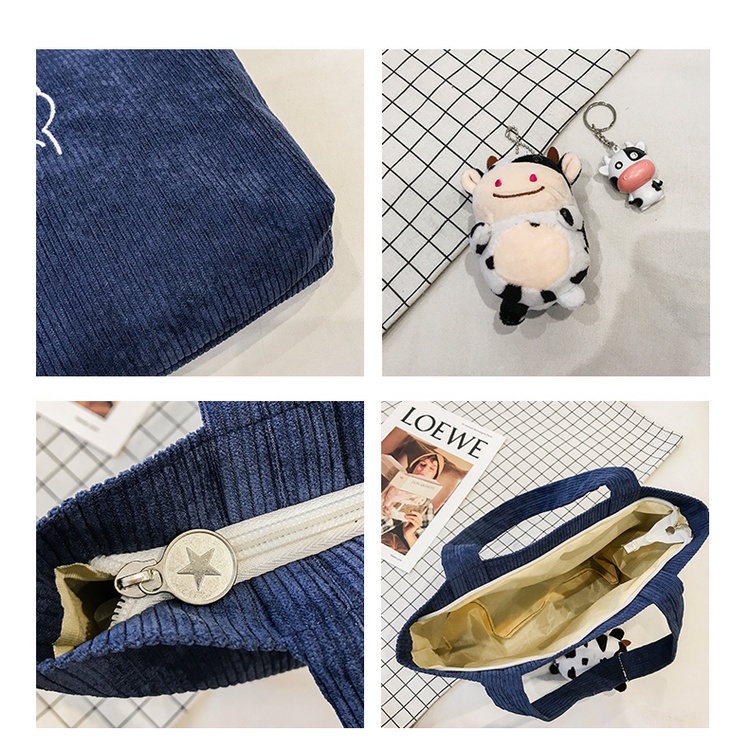 Túi xách nữ tote bag nhung tăm cute đeo vai túi vải hoạt hình đi học thêu hình gấu totebag canvas  nl.Store T02