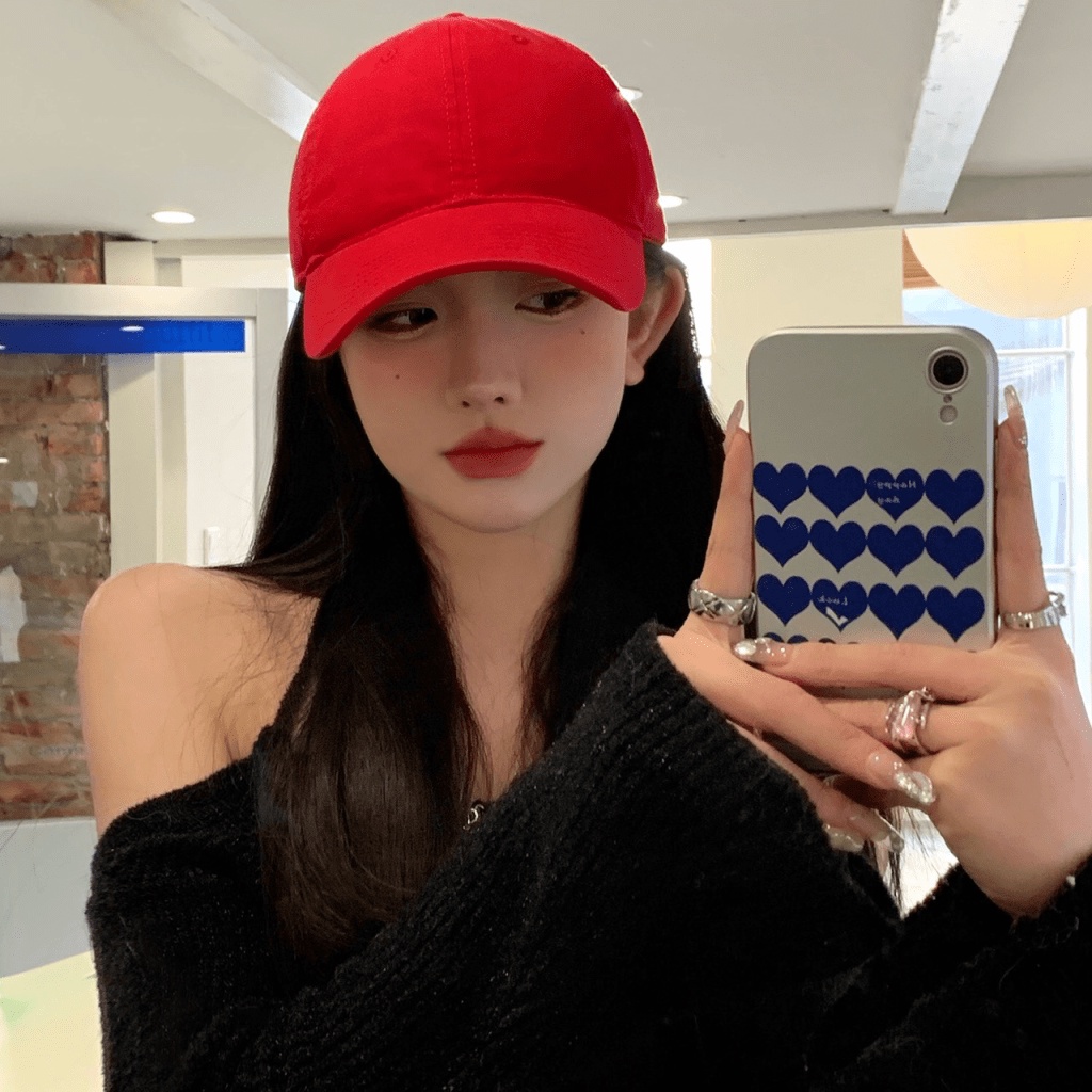 Mũ lưỡi trai Đỏ Tươi trơn có dán tăng giảm phía sau thời trang Unisex