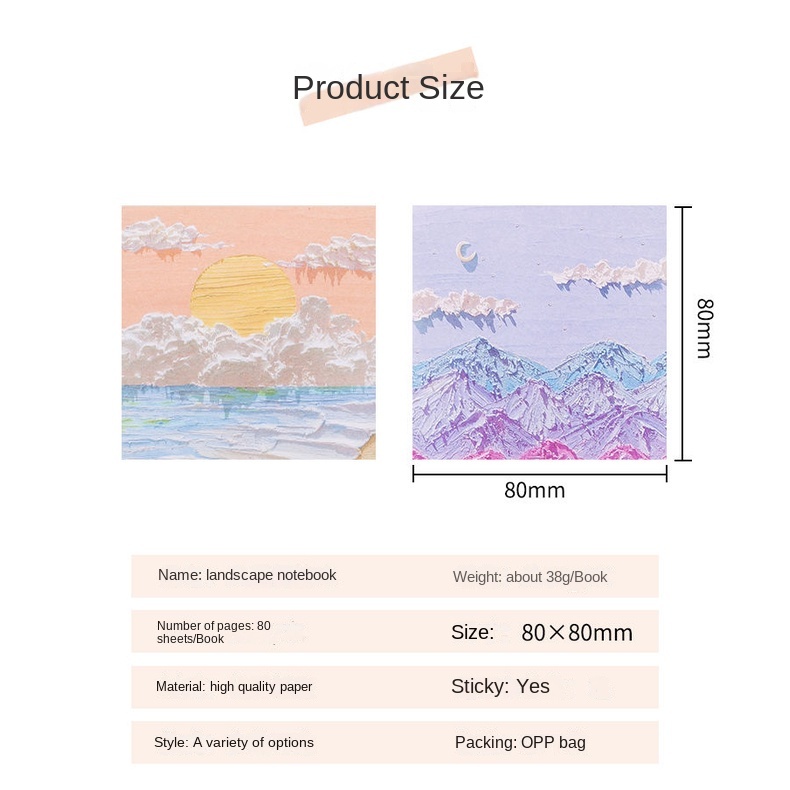 Giấy Note Ghi Chú Họa Tiết Tranh Sơn Dầu Phong Cảnh Ba Chiều Độ Dính Cao