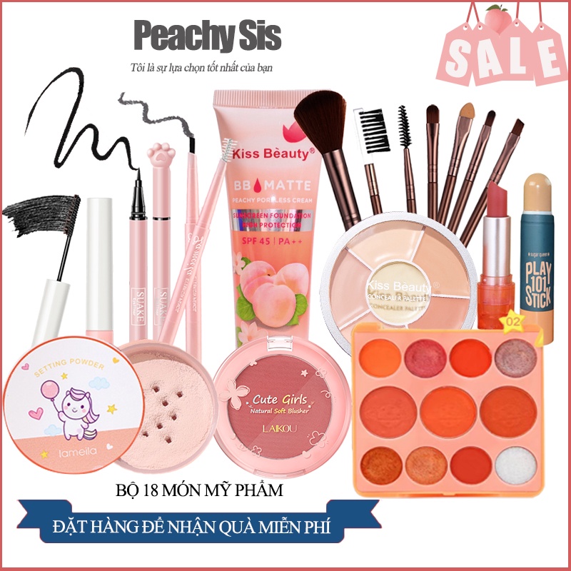 Bộ trang điểm 17 món đầy đủ set trang điểm đầy đủ cơ bản bộ makeup đầy đủ nội địa trung KISS BEAUTY PS-17JT-A01