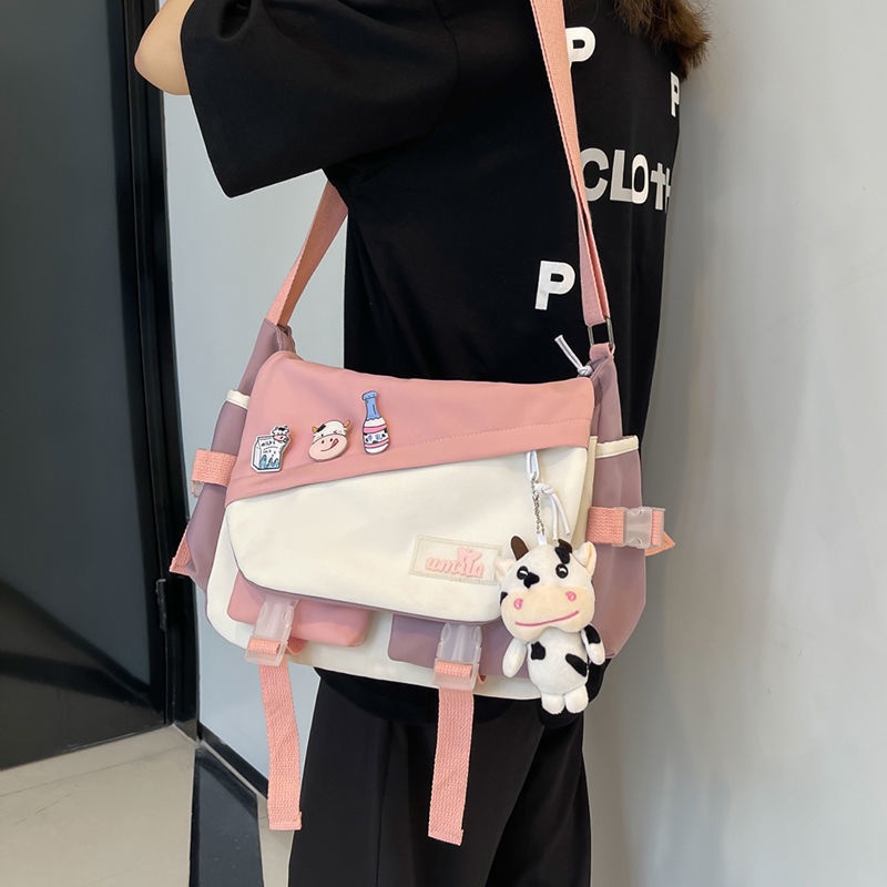 Túi Đeo Chéo Cỡ Lớn Màu Sắc Tương Phản Phong Cách Nhật Bản