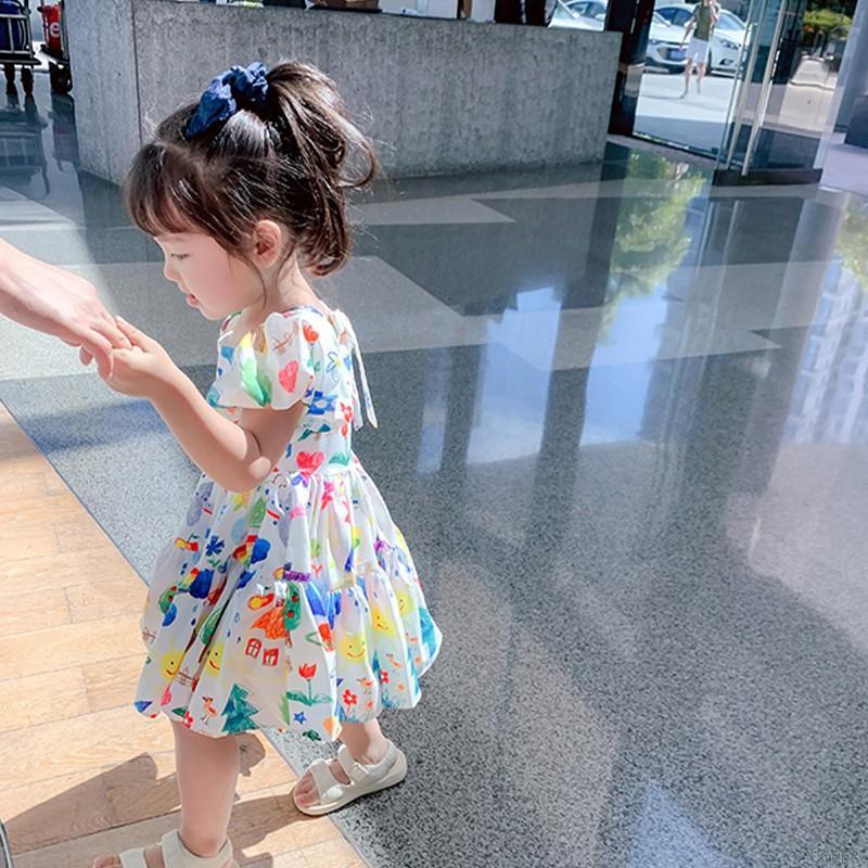 Đầm Sát Nách Hở Lưng In Họa Tiết Dễ Thương Cho Bé Gái