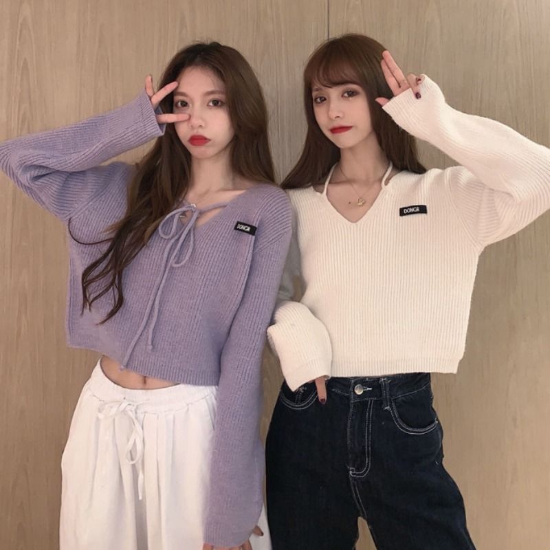 Áo Sweater Tay Dài Cổ Chữ V Form Rộng Thoải Mái Cho Nữ