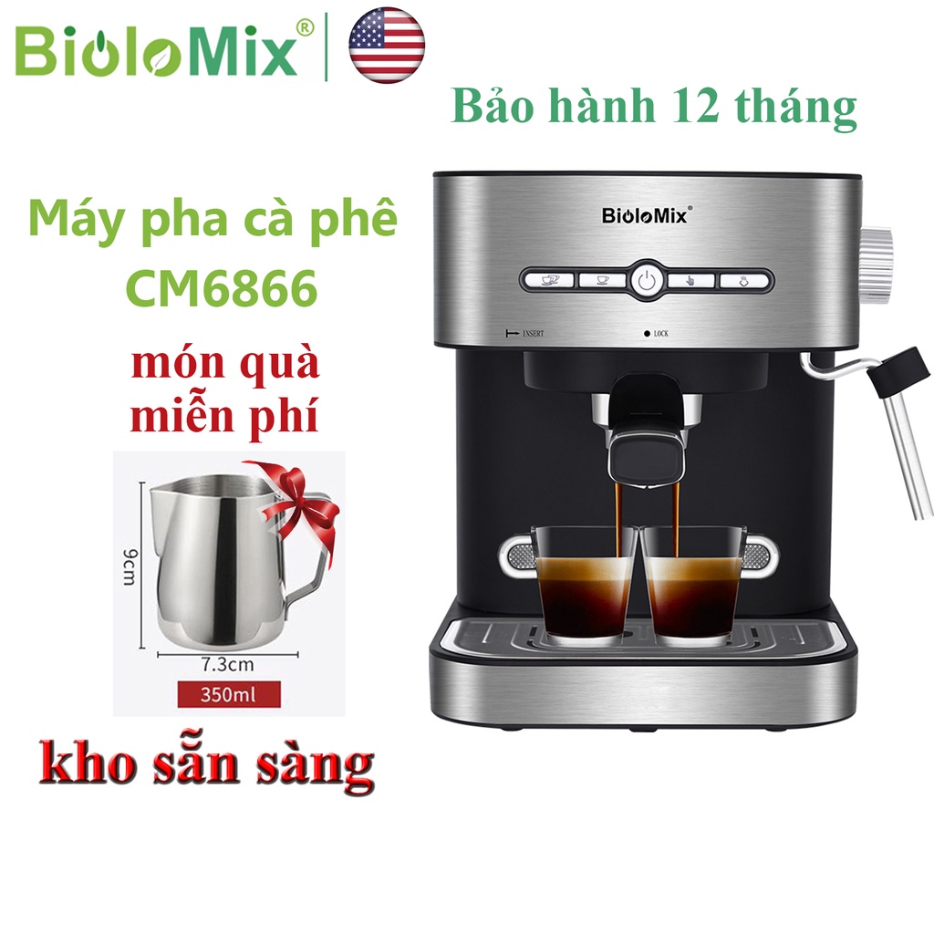 Máy Pha Cà Phê Espresso BioloMix CM6866 công suất 1050W tích hợp hệ thống Cappuccino có thể điều chỉnh - Hàng Nhập Khẩu