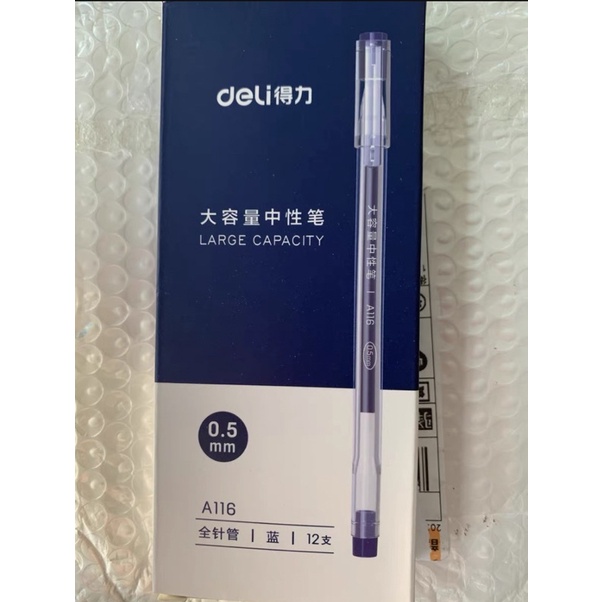 Hộp 12 cây Bút gel mực nước văn phòng 0.5mm Deli ba màu xanh đen đỏ nhanh khô viết đều trơn tru lâu hết mực A116
