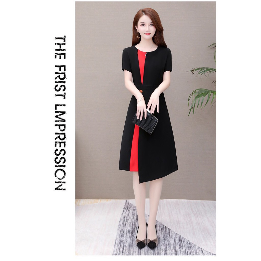 (S M L XL) VÁY NỮ XOÈ PHỐI MÀU CỔ TRÒN | BigBuy360 - bigbuy360.vn