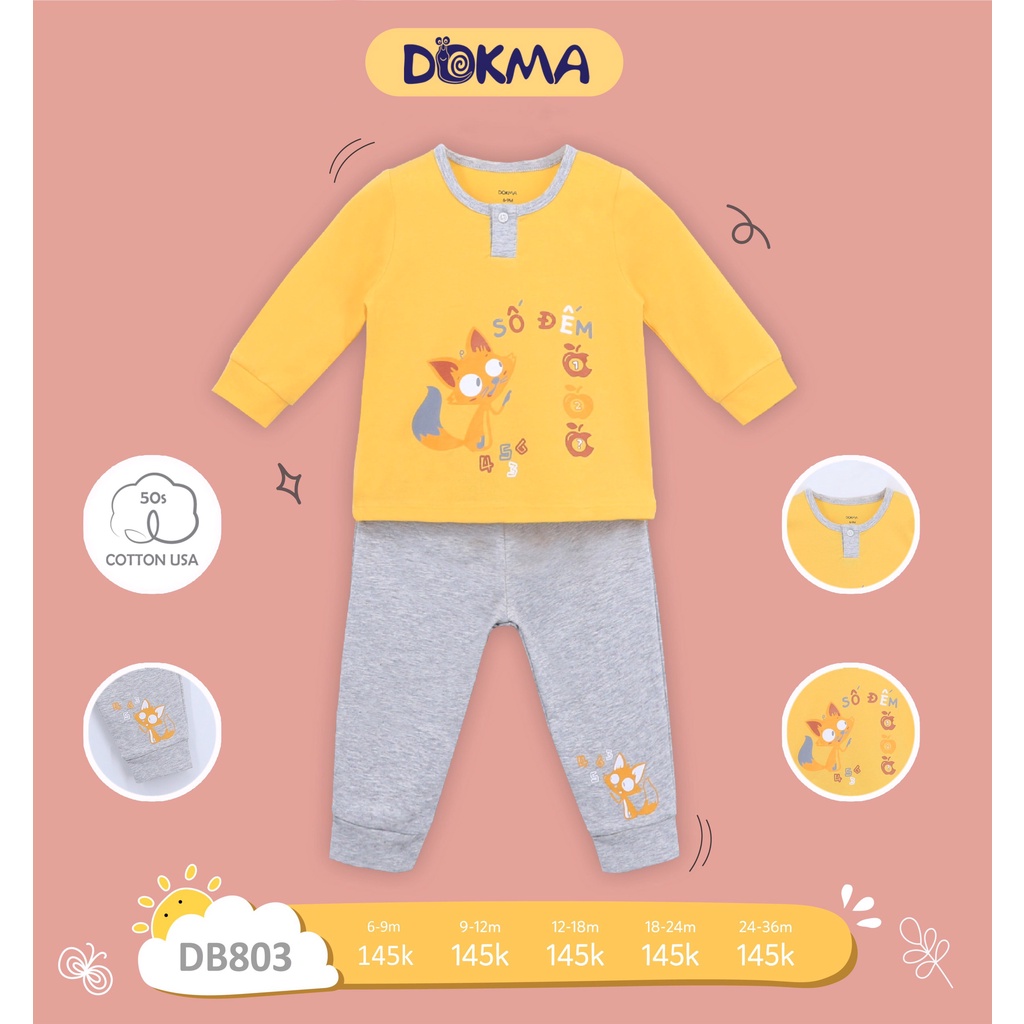 (6-36m) Bộ dài tay vải cotton mỏng bổ trụ cho bé - DOKMA