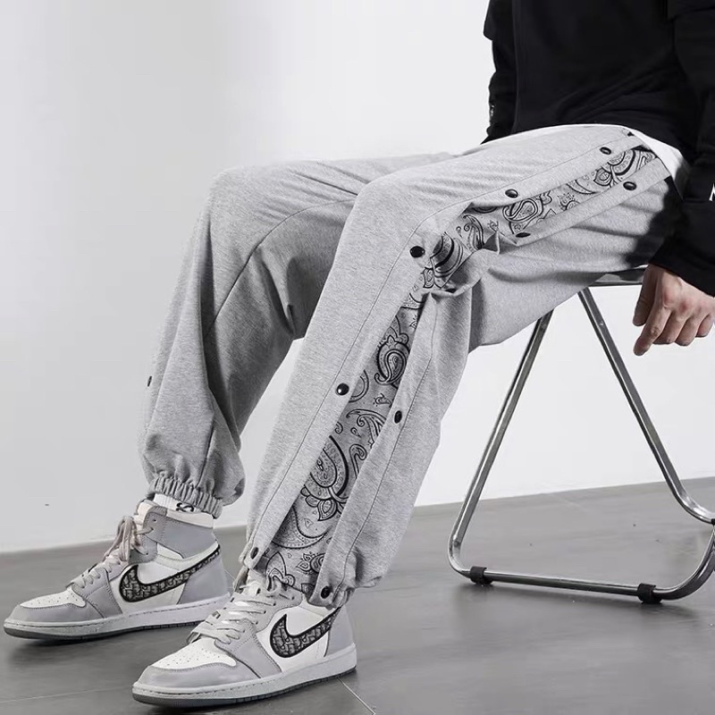 Quần ống rộng nam nữ -Quần jogger unisex họa tiết có cúc bấm gấu quần cực chất