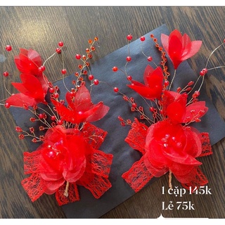 Bộ 2 cài tóc cô dâu hoa nơ đỏ quá là xinh 145k