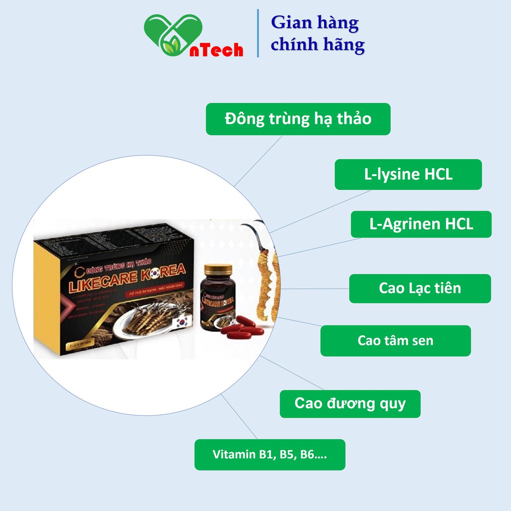 Đông trùng hạ thảo Everyday health LIKECARE KOREA ăn ngon ngủ tốt hỗ trợ trị biếng ăn mất ngủ bồi bổ cơ thể  hộp 60 viên