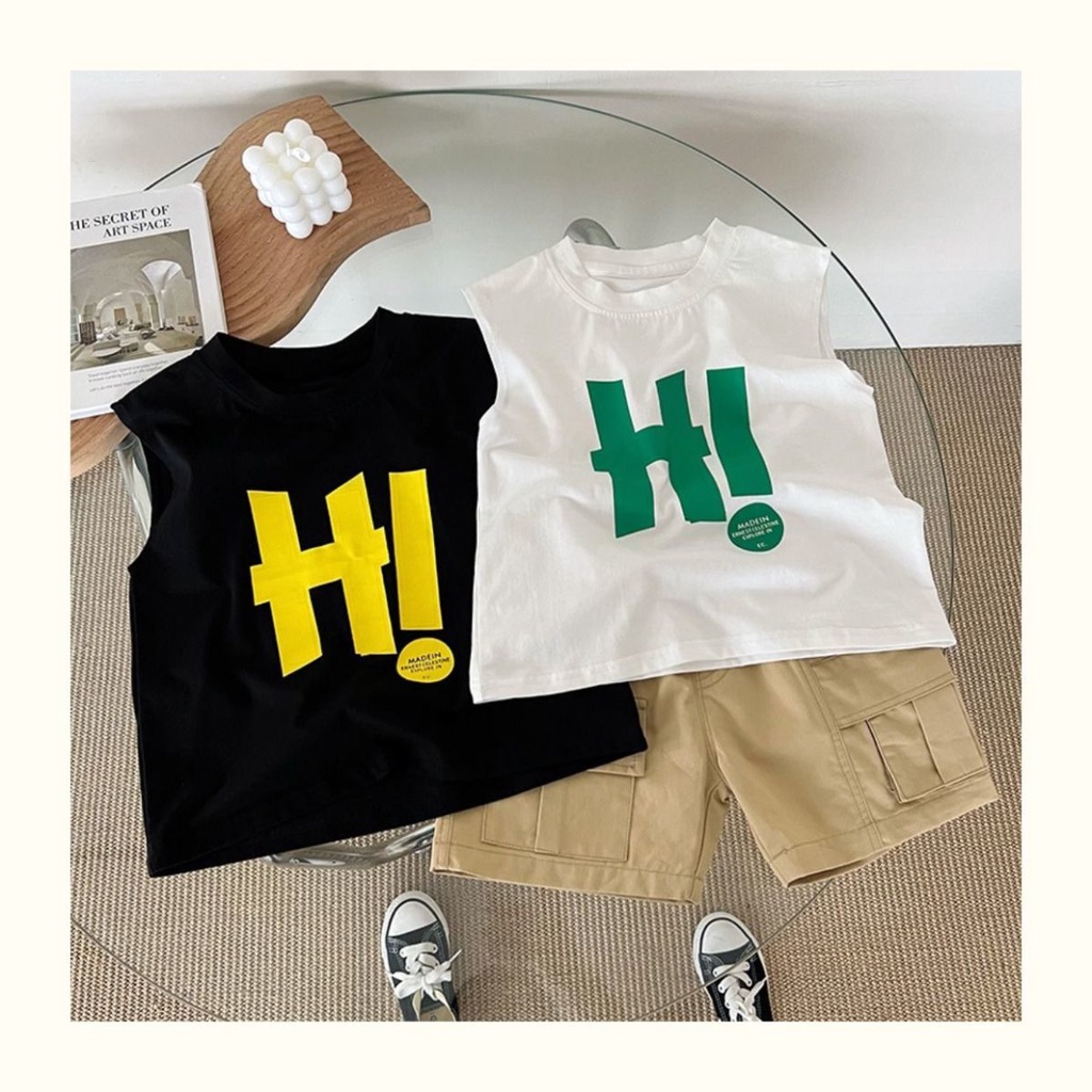 [Babycat] Hàng Có Sẵn Áo Thun Cotton Nguyên Chất Không Tay Dáng Rộng In Chữ Xiaowajia Phong Cách Phương Tây Dễ Phối Đồ Mùa Hè Mới Cho Bé Trai