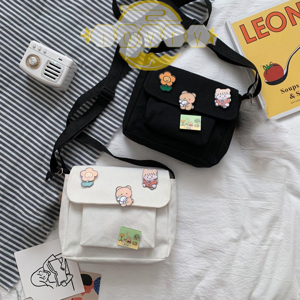 Túi Đeo Chéo Vải Canvas Phong Cách Harajuku Dễ Thương Cho Nữ