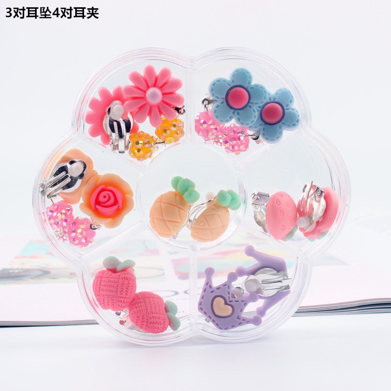 Set 7 Đôi Khuyên Tai Dáng Dài Đính Đá / Ngọc Trai Giả Dễ Thương Cho Bé Gái