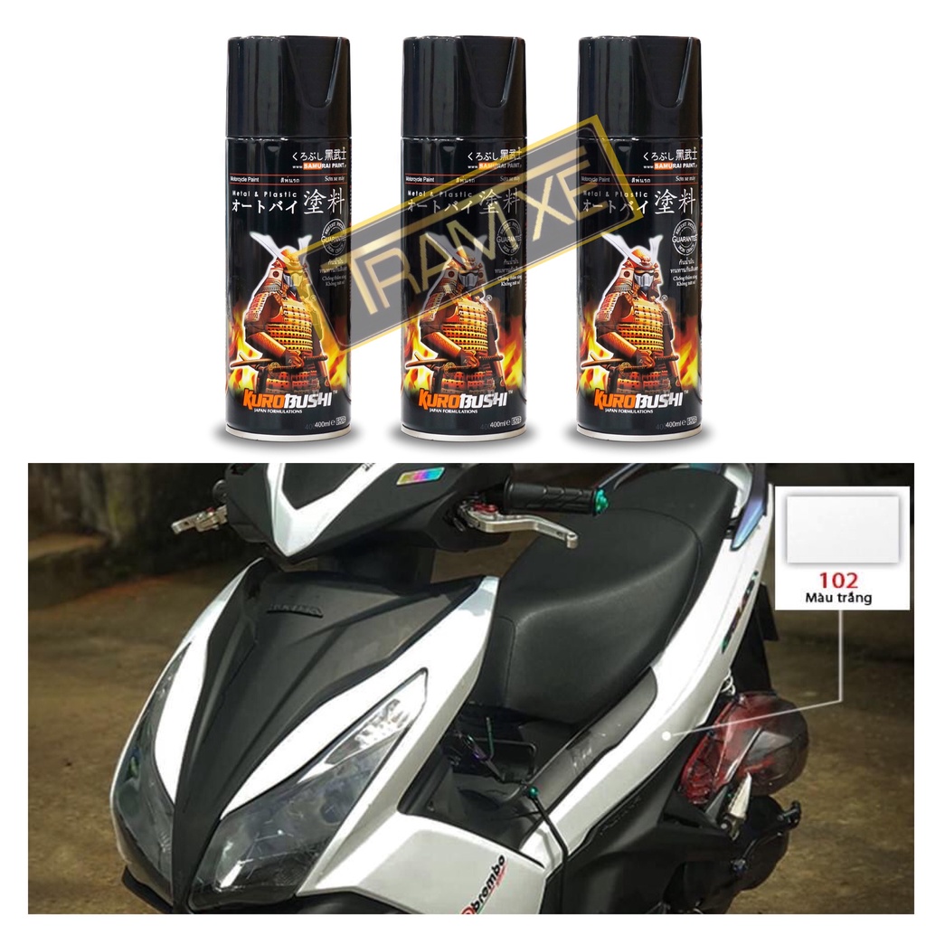 Combo Sơn xịt Samurai màu trắng 102 đủ quy trình bền đẹp, chuyên sơn xe máy ô tô (Uch210  - 102 - 128 hoặc K1k)