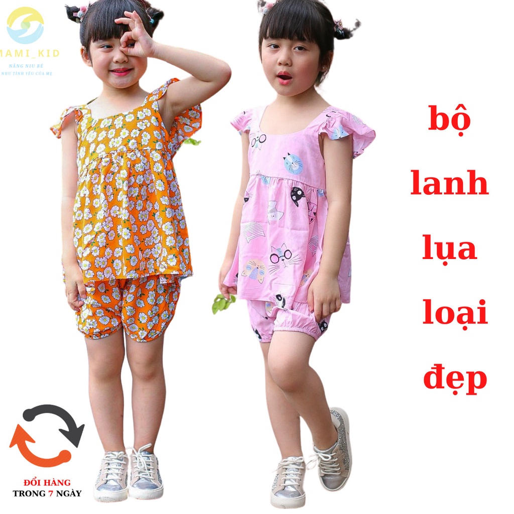 bộ đồ bé gái lanh lụa tay cánh tiên, 10-25kg mamikid