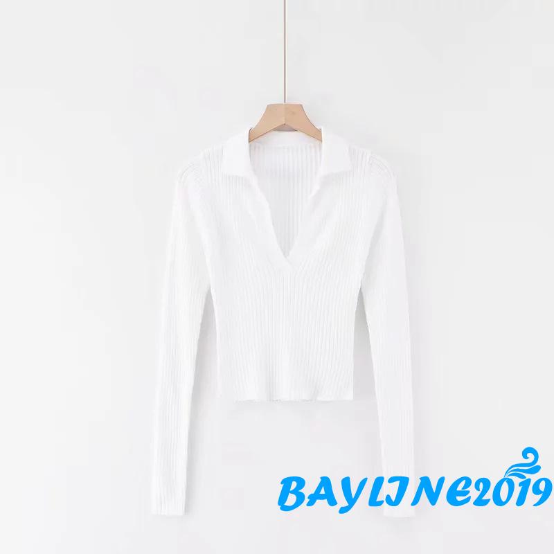 Áo croptop dệt kim tay dài màu trơn thời trang cho nữ